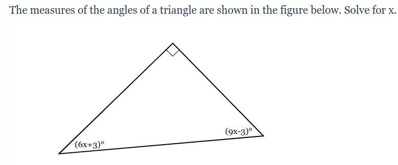 The measures of the angles of a triangle are shown in the figure below. Solve for-example-1