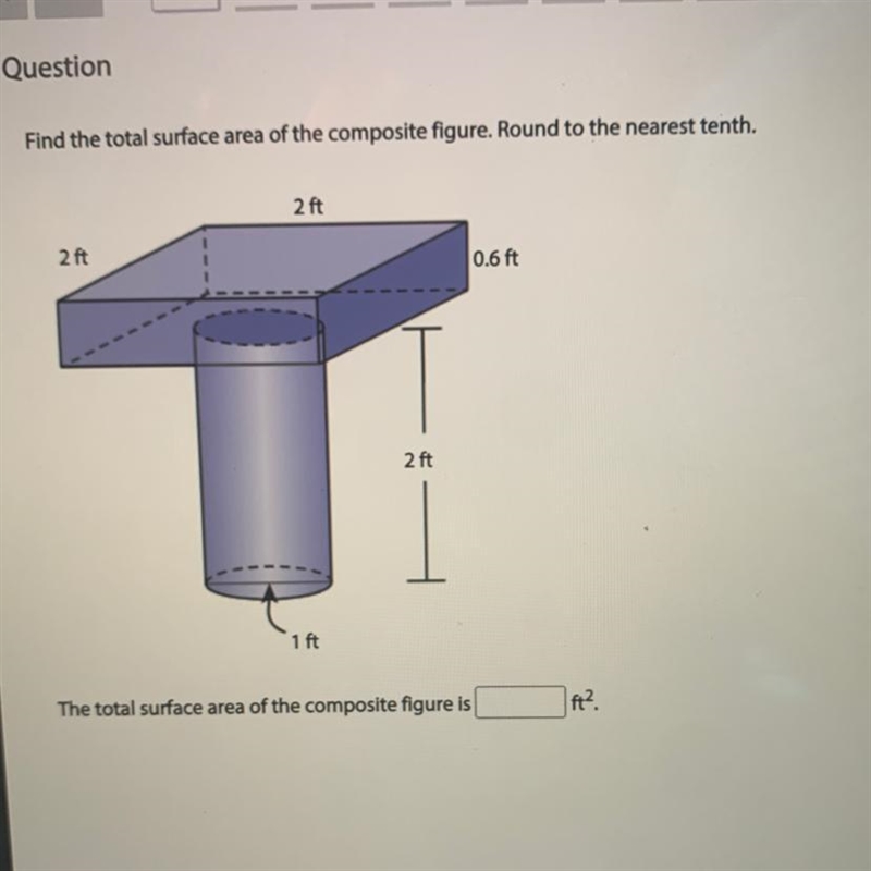 Find the total surface area of the composite figure. Round to the nearest tenth. 2 ft-example-1