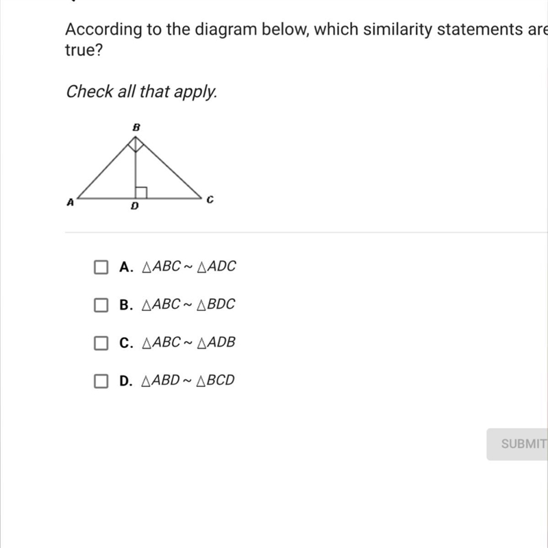 According to the diagram below, which similarity statements are true? Check all that-example-1