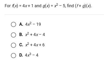 F(x)4x+1 and g(x)=x^2 -5-example-1