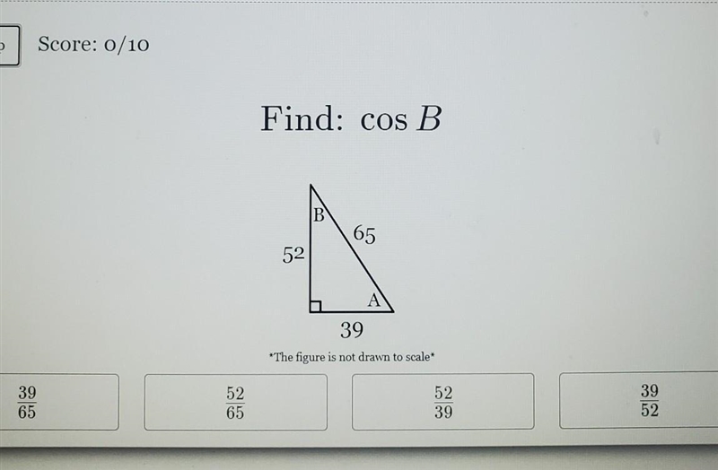 Find cos B 52 b 65 a 39​-example-1