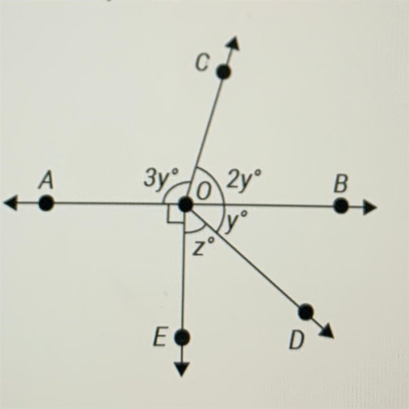 AB is a straight line. Find the values of y and z.-example-1