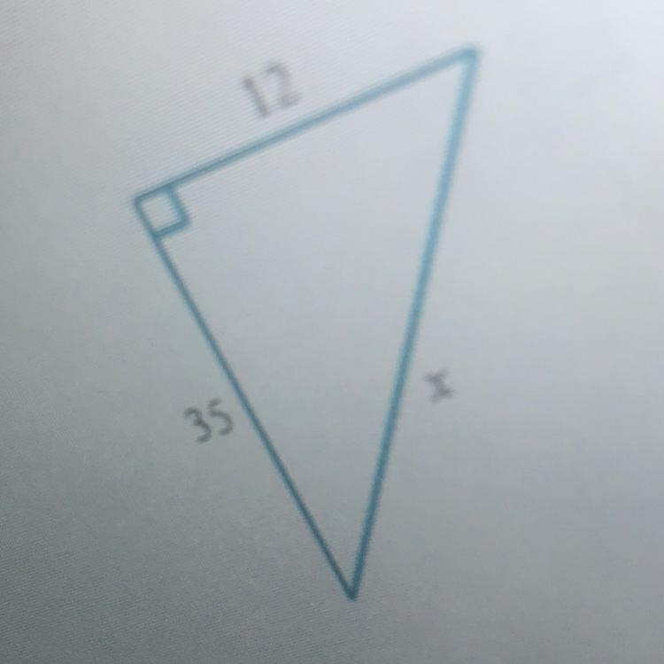 For the following right triangle find the side length x-example-1