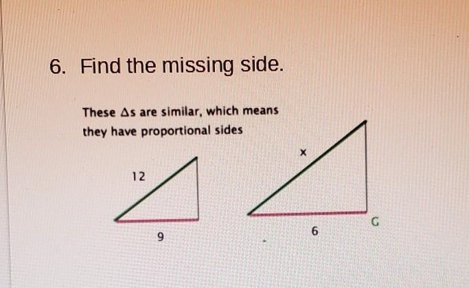 "Find the missing side" , its due today. Please help me on my homework.​-example-1