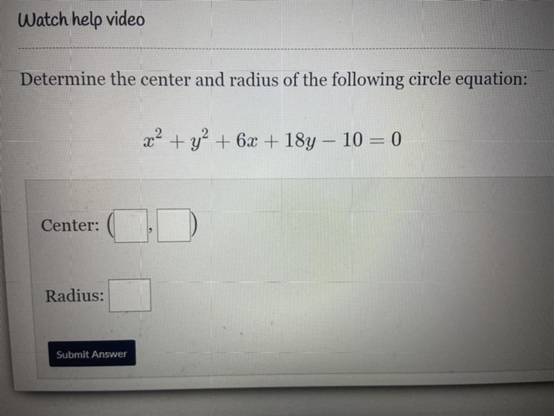 Determine the center and radius of the following circle equation:-example-1