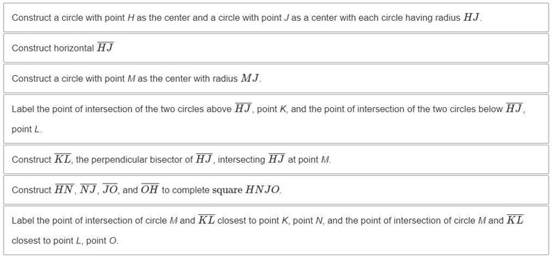 What are the steps for using a compass and straightedge to construct a square? Drag-example-1