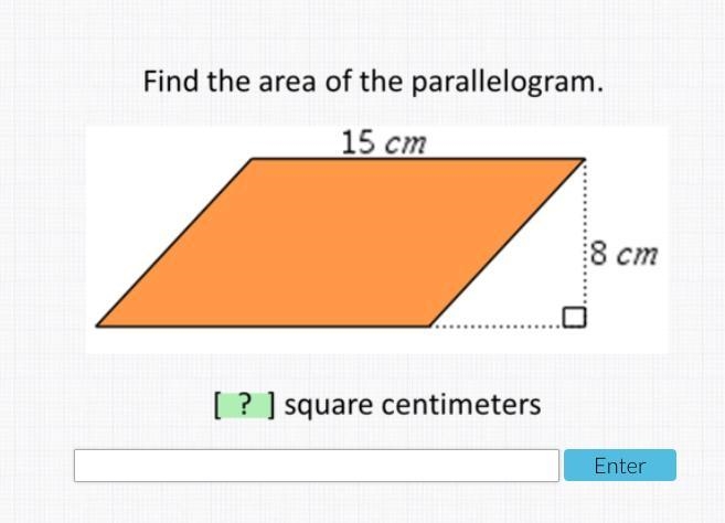 Find the area of the parallelogram 15 cm 8 cm-example-1