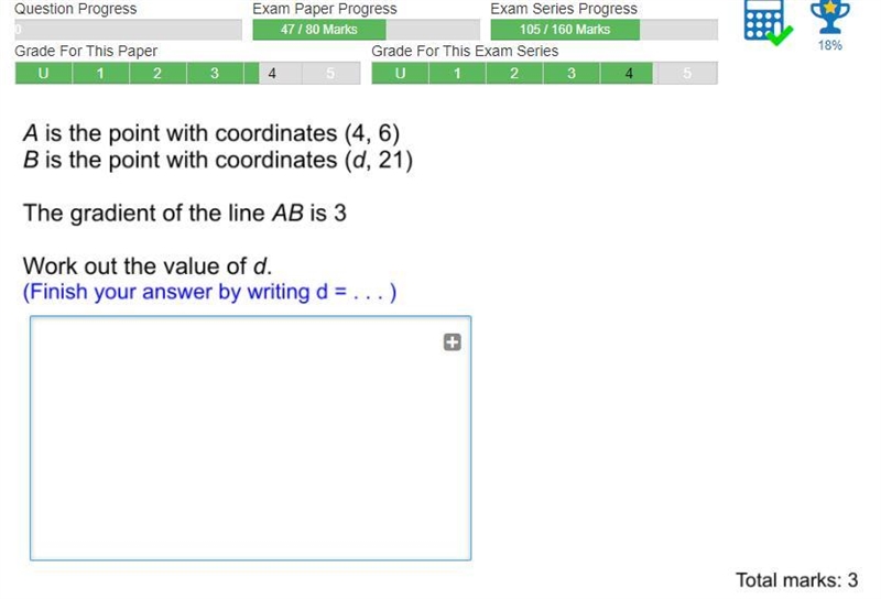 A is the point with coordinates (4, 6) B is the point with coordinates (d, 21) The-example-1