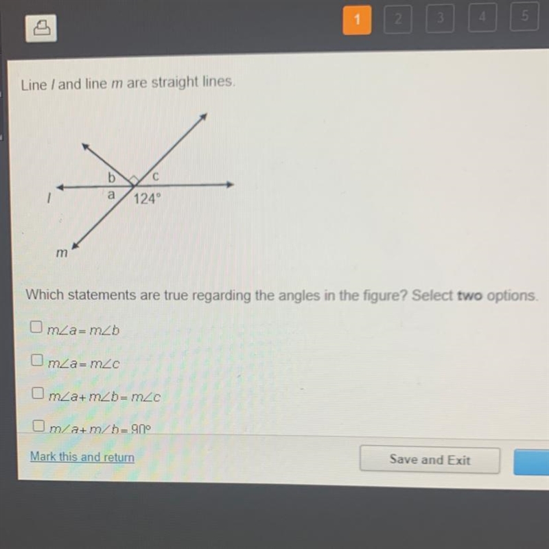 Line L and line m are straight lines. Which statements are true regarding the angles-example-1