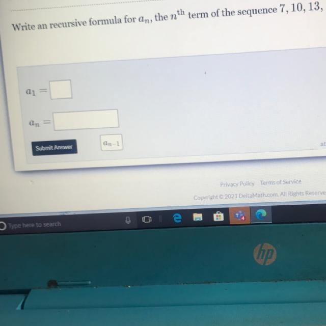 Write an recursive formula for an, the nth term of the sequence 7, 10, 13,-example-1