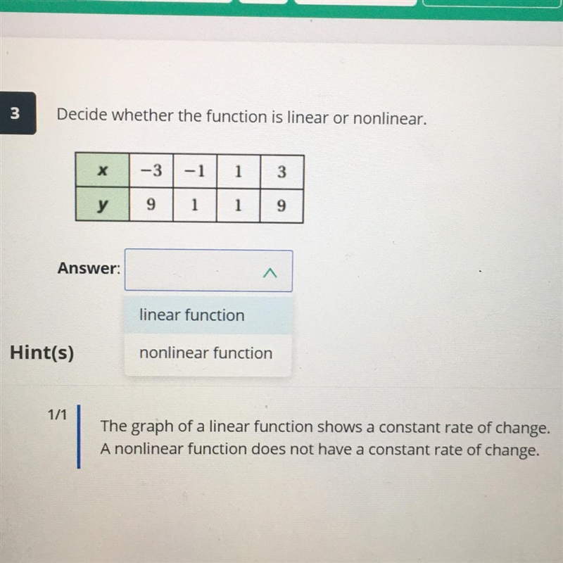 Decide wether the function is linear or nonlinear. Linear function Nonlinear function-example-1