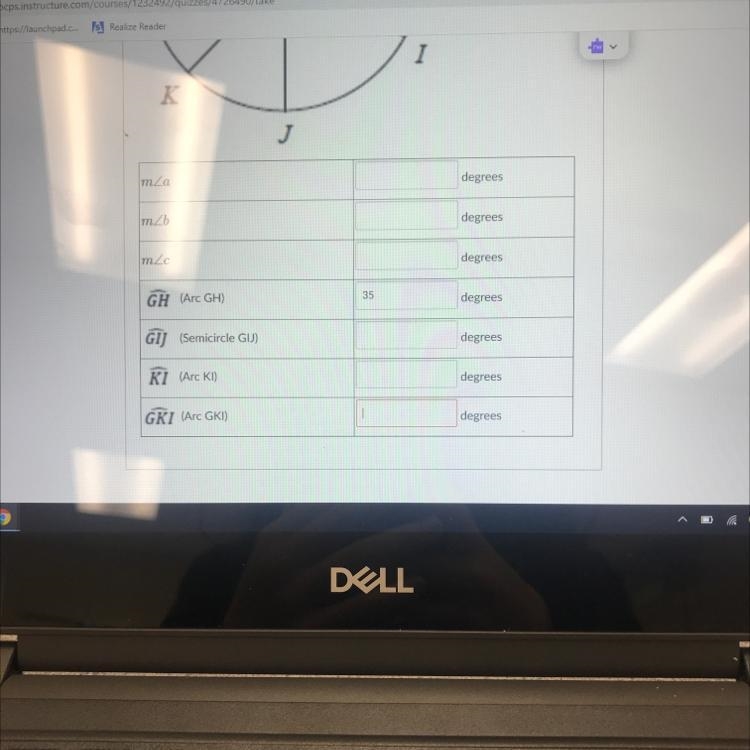 Use the circle below to find the angle measures and arc measure-example-1