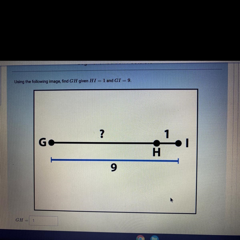 Using the following image, find GH given HI = 1 and GI = = 9.-example-1