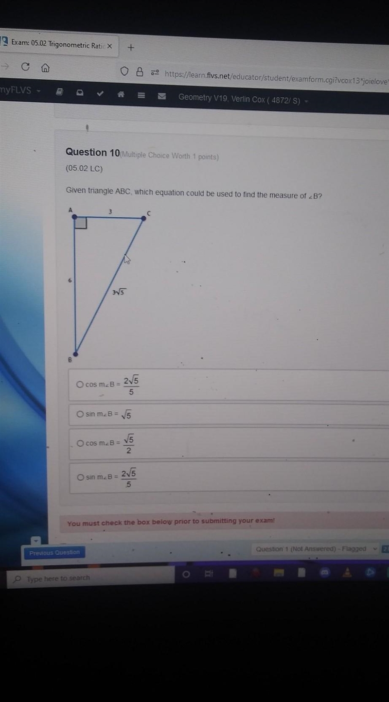 Question 10(Multiple Choice Worth 1 points) (05.02 LC) Given triangle ABC, which equation-example-1