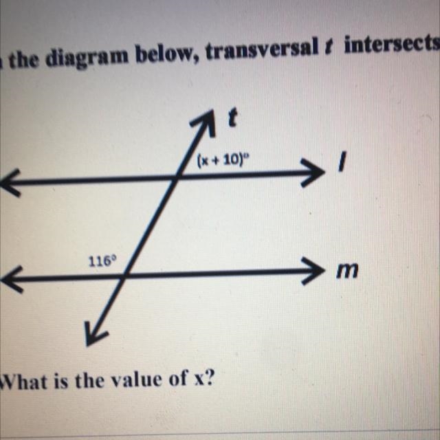 In the diagram below, transversal t intersects parallel lines I and m. What is the-example-1