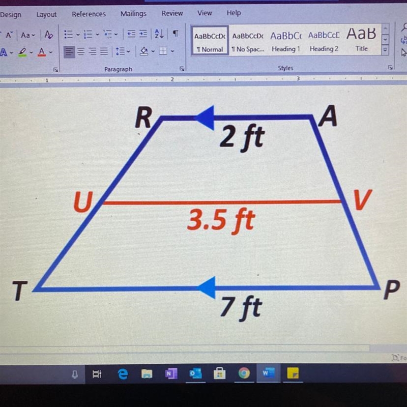 In trapezoid TRAP, the parallel bases are TP and RA Is UV the midline of trapezoid-example-1