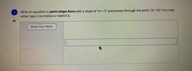 Write an equation in point-slope form with a slope of “m=3” and passes through the-example-1