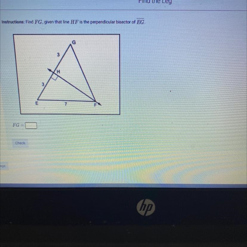 Fine FG , given that line HF is perpendicular bisector or EG-example-1