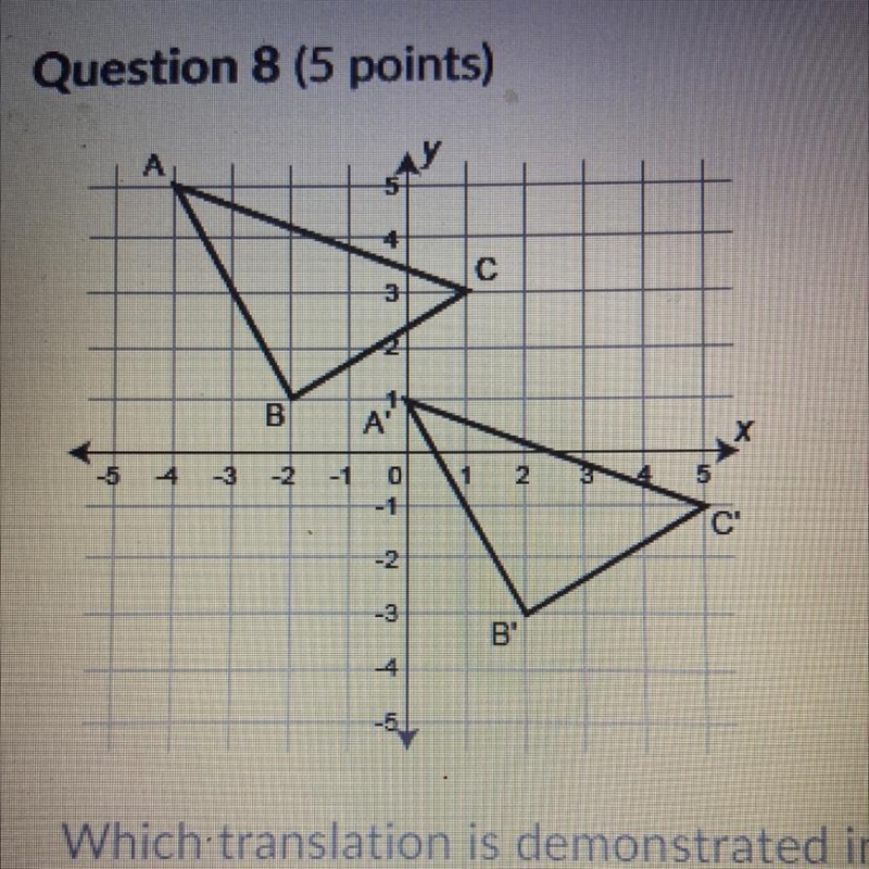 HELP PLS Which translation is demonstrated in the figure? A) (x, y) = (x+4, y - 4) B-example-1