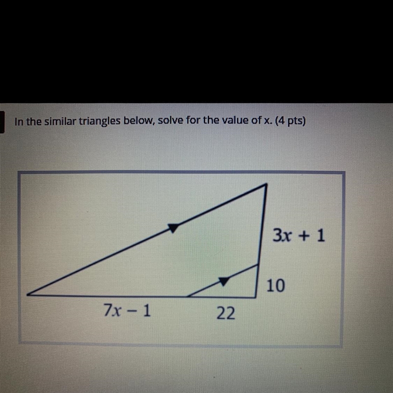 In the similar triangles below, solve for the value of X.￼-example-1