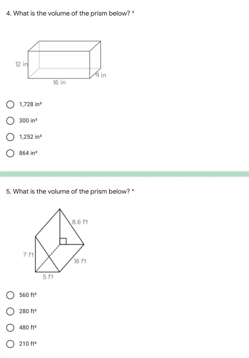 What is the volume of the (two) prisms below?-example-1