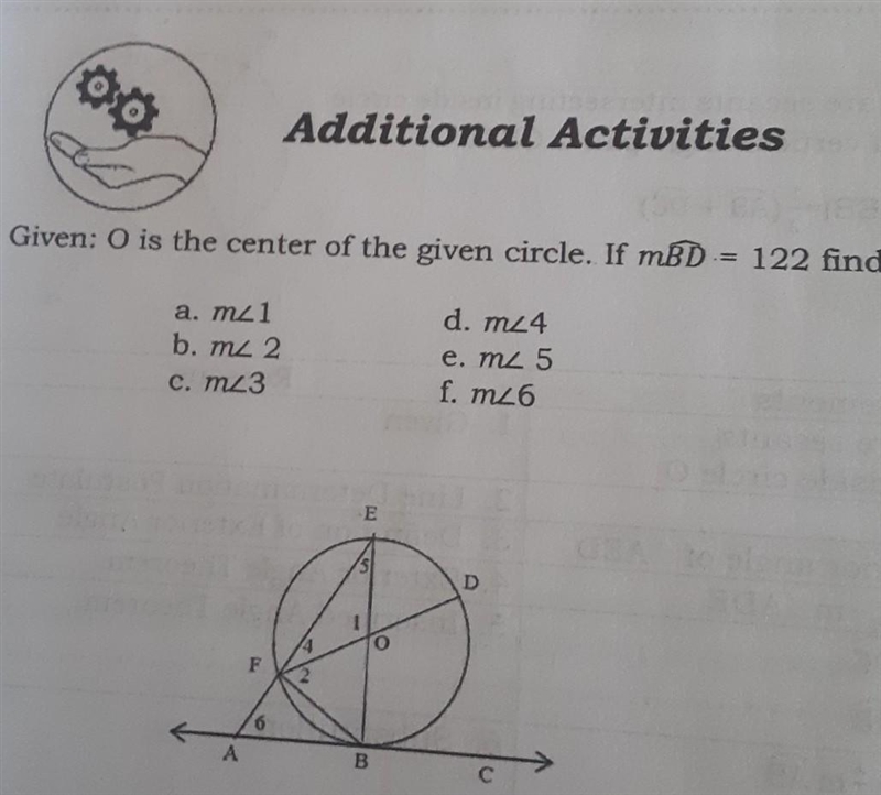 Given: O is the center of the given circle. If mBD = 122 find, a. mc1 b. m 2 d. mz-example-1