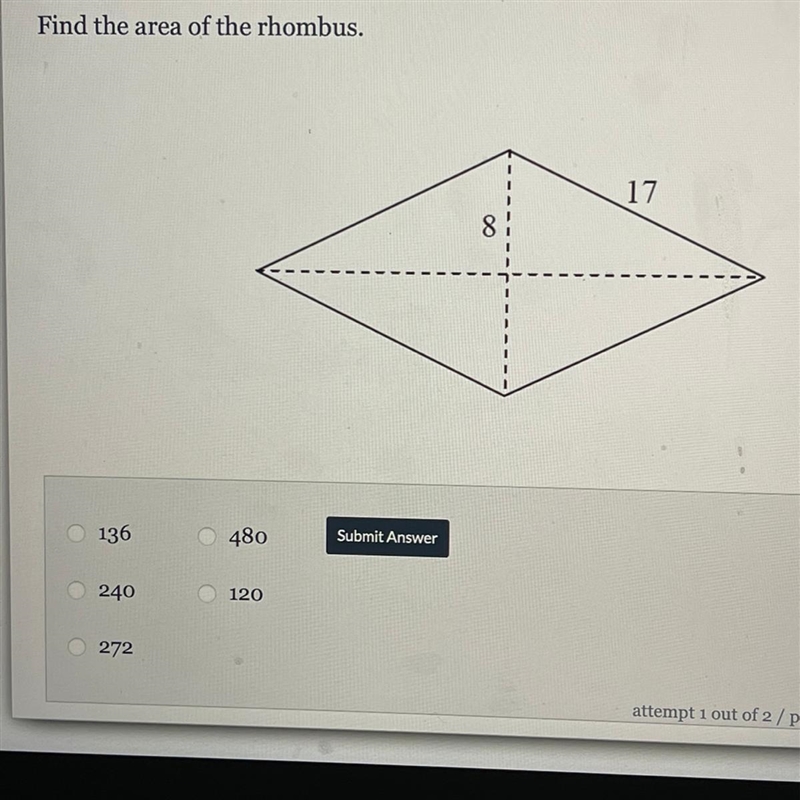 Find the area of the rhombus-example-1