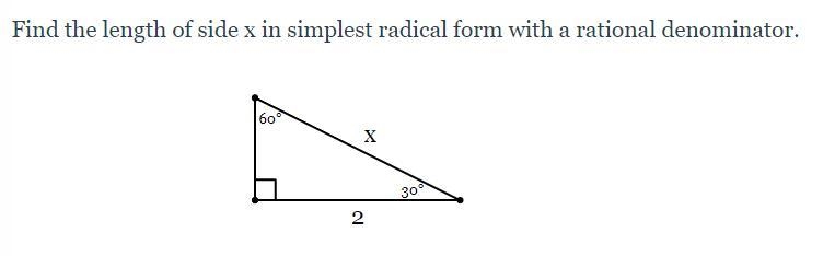 can anyone please help me, find the length of side x in simplest radical form with-example-1