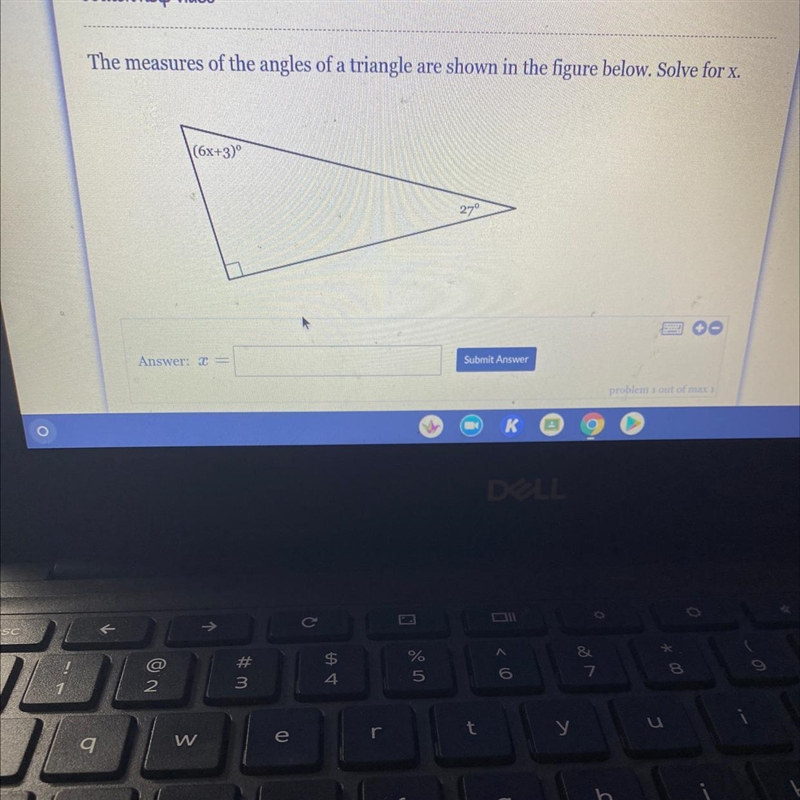 The measures of the angles of a triangle are shown in the figure below. Solve for-example-1