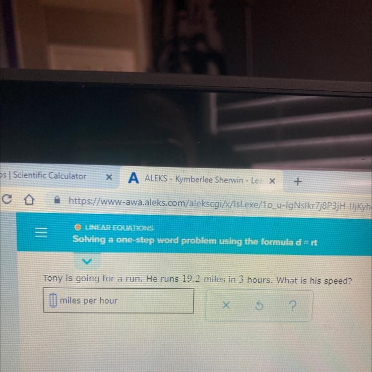 Tony is going for a run. He runs 19.2 miles in 3 hours. What is his speed-example-1