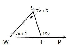 Use the exterior angle theorem to find the value of x in the triangle below. A x = 7 B-example-1