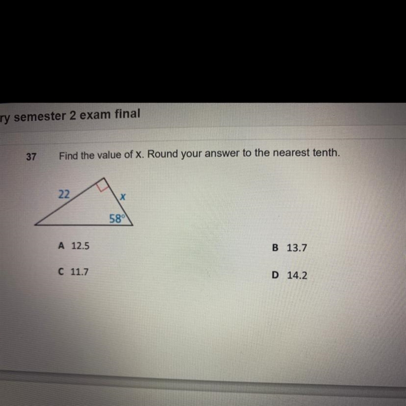 37 Find the value of x. Round your answer to the nearest tenth. 22 X 58-example-1