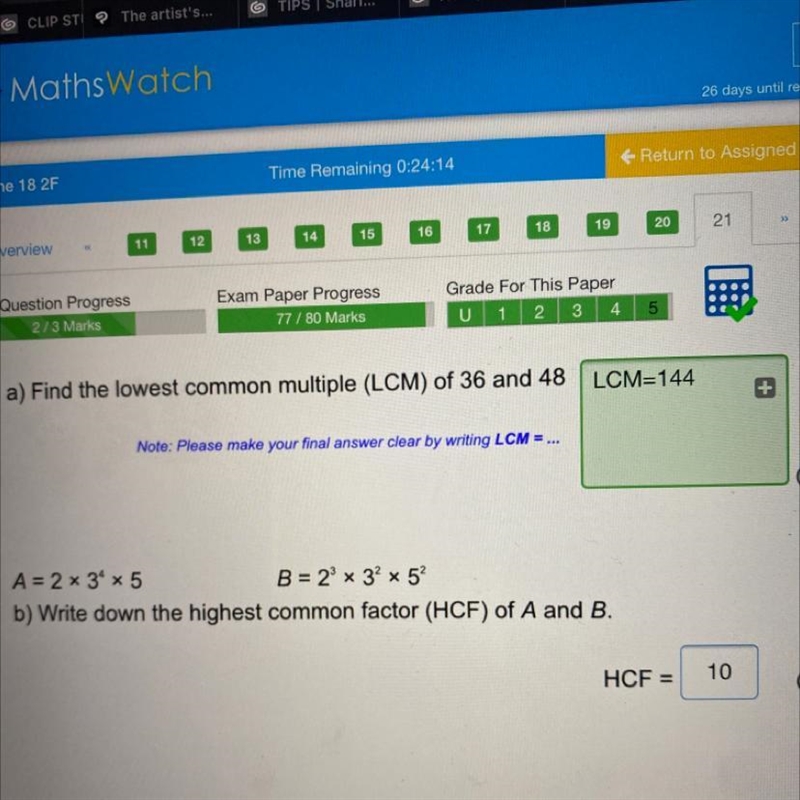 A=2x3^4x5 b=2^3x3^2x5^5 write down the night common factor of A and B PLEASE HELP-example-1