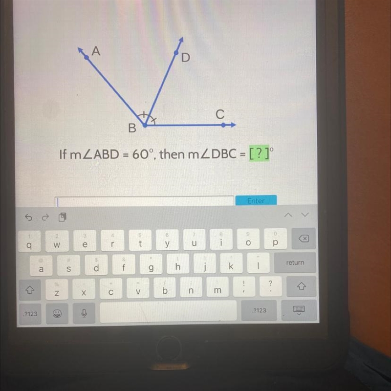 A D С B If mZABD = 60°, then mZDBC = [?]°-example-1