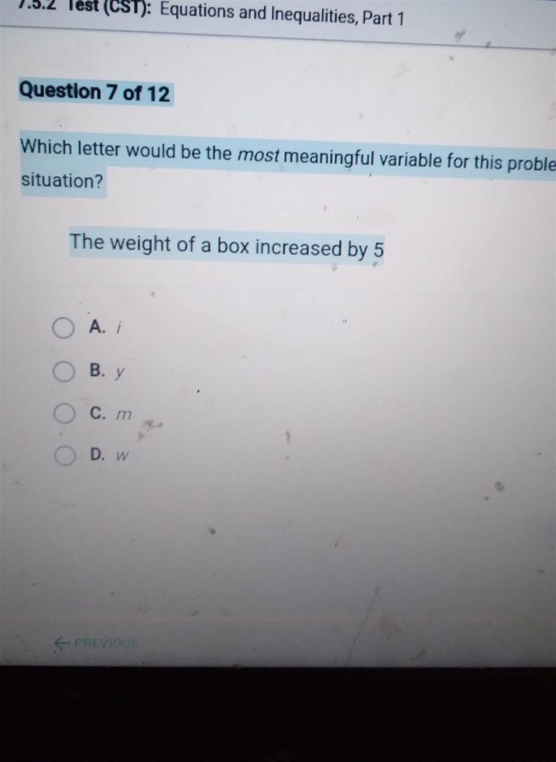 which letter would be the most meaningful variable for the problem situation the weight-example-1