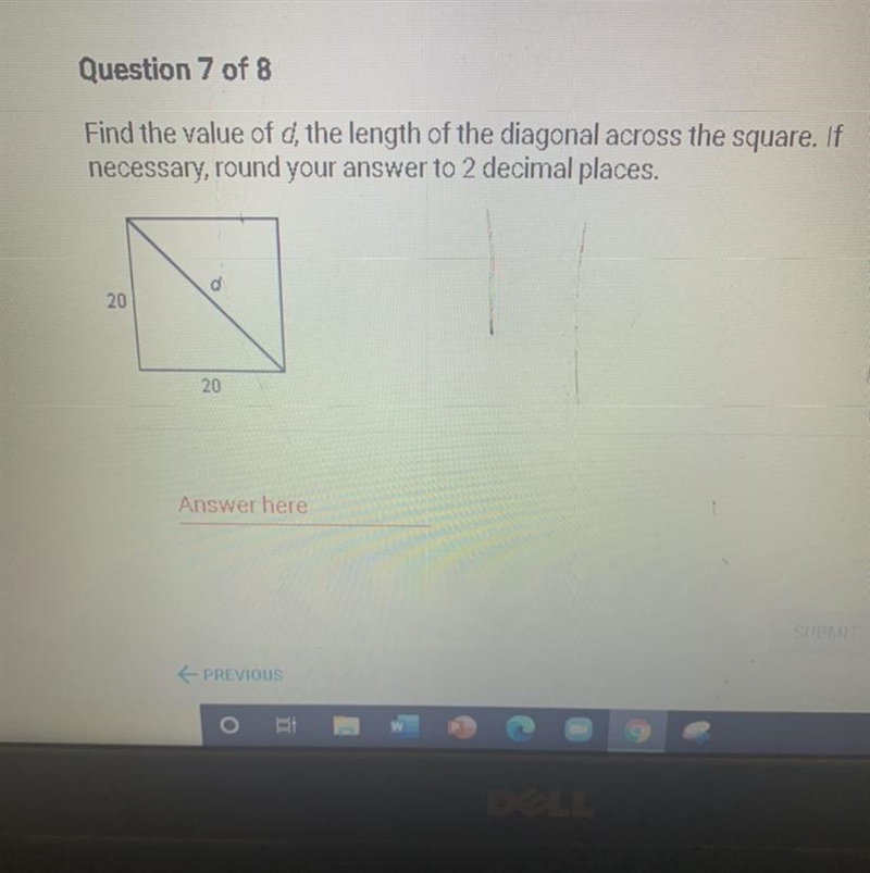 Find the value of d, the length of the diagonal across the square. If necessary, round-example-1