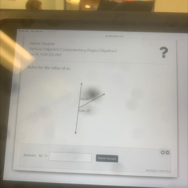 Solve for the value of w. (w-8)° (2W-1)º-example-1