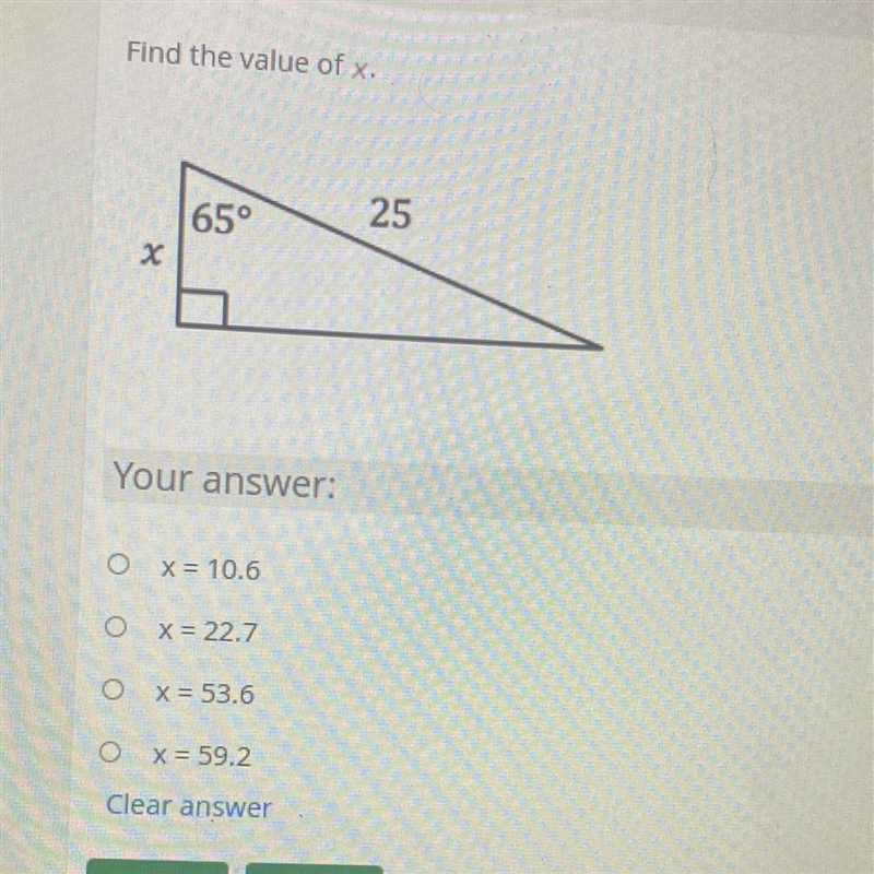 Find the value of x. 25 65°-example-1