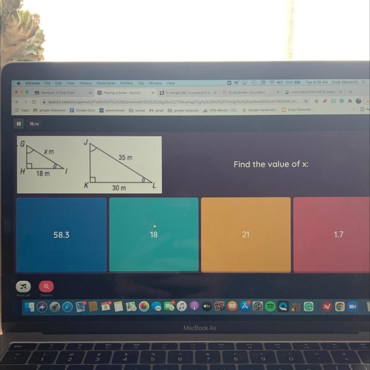 18/30 G 35 m Find the value of x: H 18 m 30 m-example-1