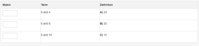 Match the two numbers with their least common multiple (LCM).-example-1