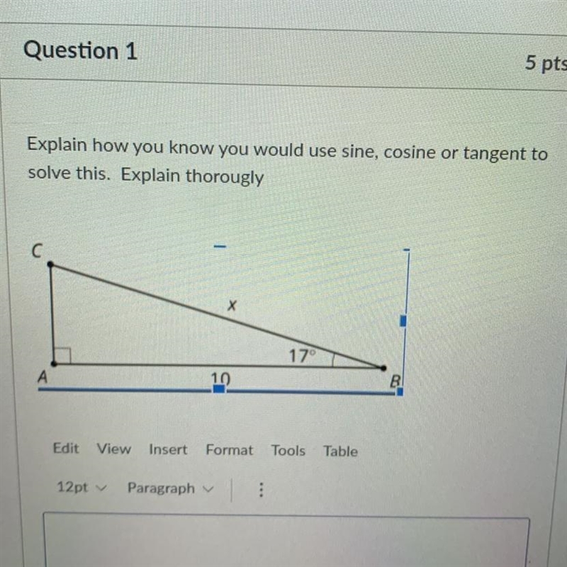 Explain how you know you would use sine, cosine or tangent to solve this. Explain-example-1