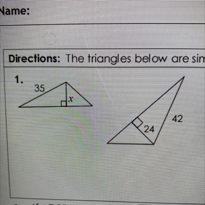 Directions: The triangles below are similar. Solve for X. Please show work-example-1