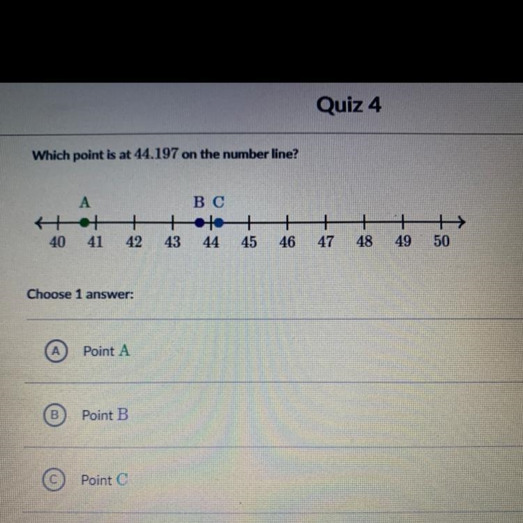 Which point is at 44.197 on the number line?-example-1