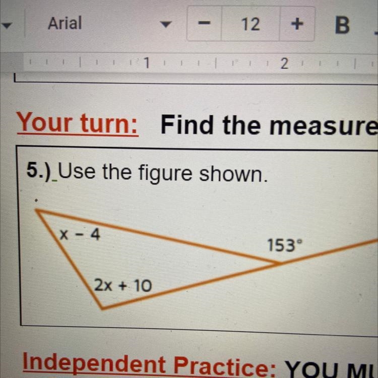 Find the measure of the exter angle.-example-1