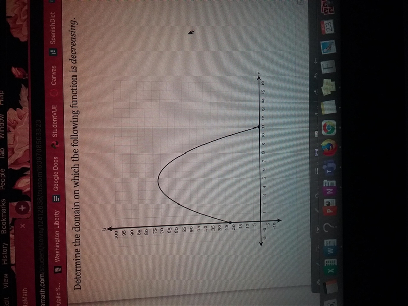 Determine the domain on which the following function is decreasing. (Please include-example-2