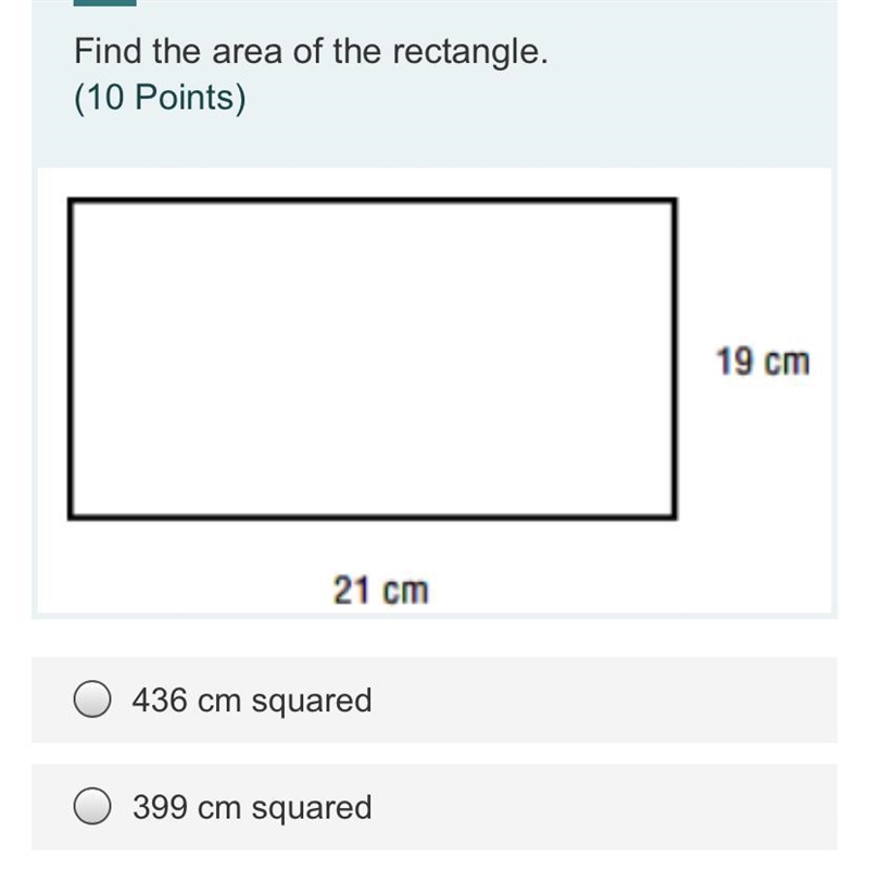 Find the area of the rectangle.. Single choice. 436 cm squared 399 cm squared 380 cm-example-1