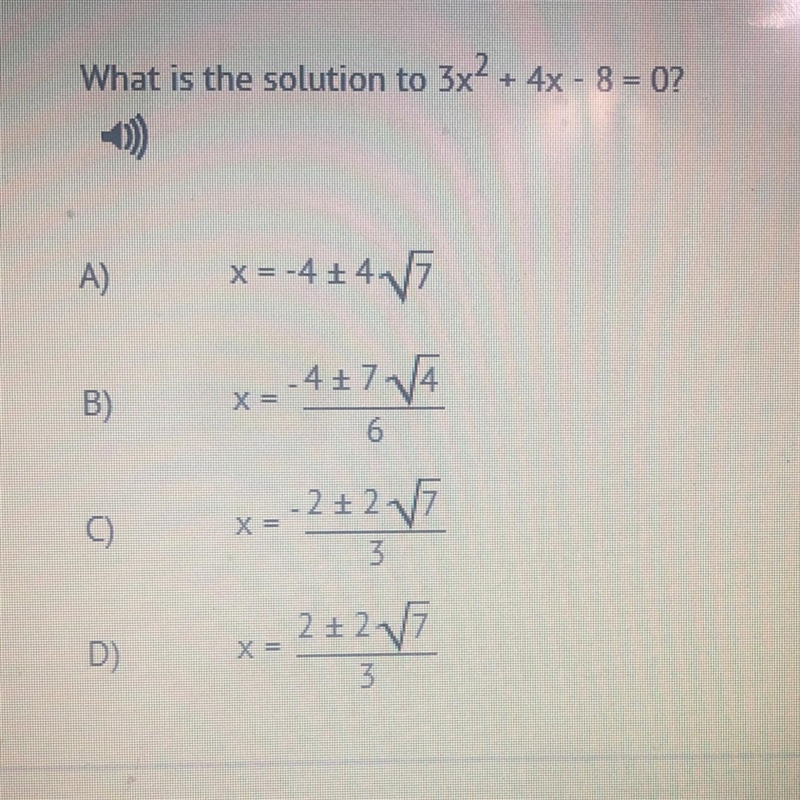 What is the solution to 3x2 + 4x - 8 = 0?-example-1