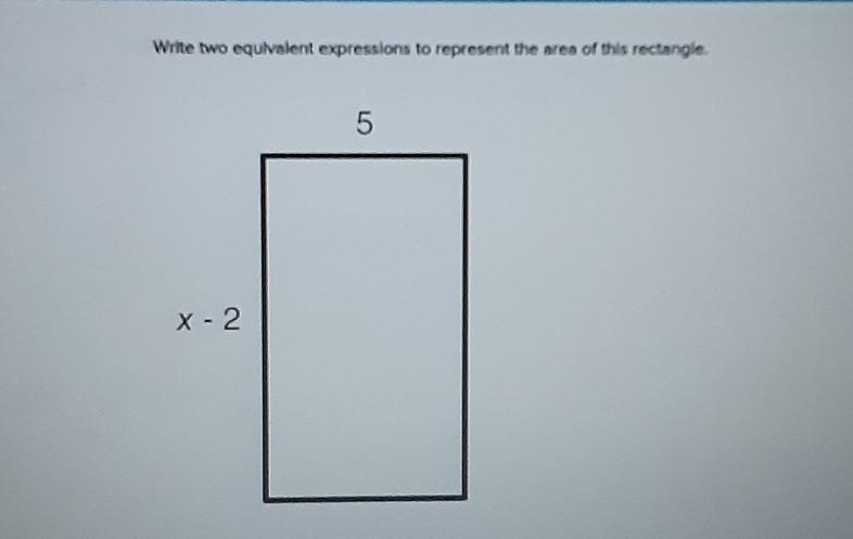 Write two equivalent area to represent the perimeter of this rectangle. 5 X-2​-example-1