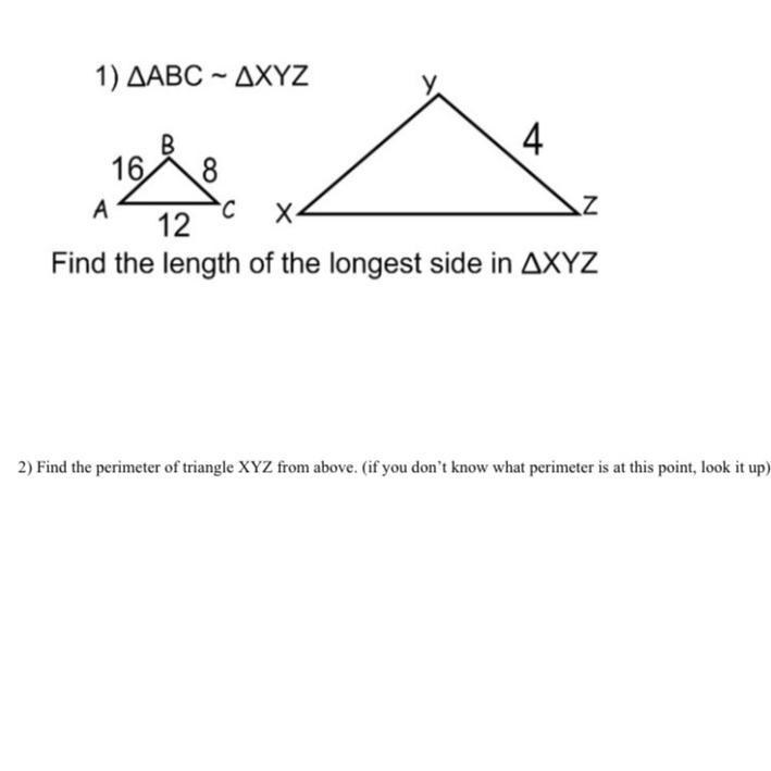 find the length of the longest side in XYZ and find the perimeter . show work and-example-1