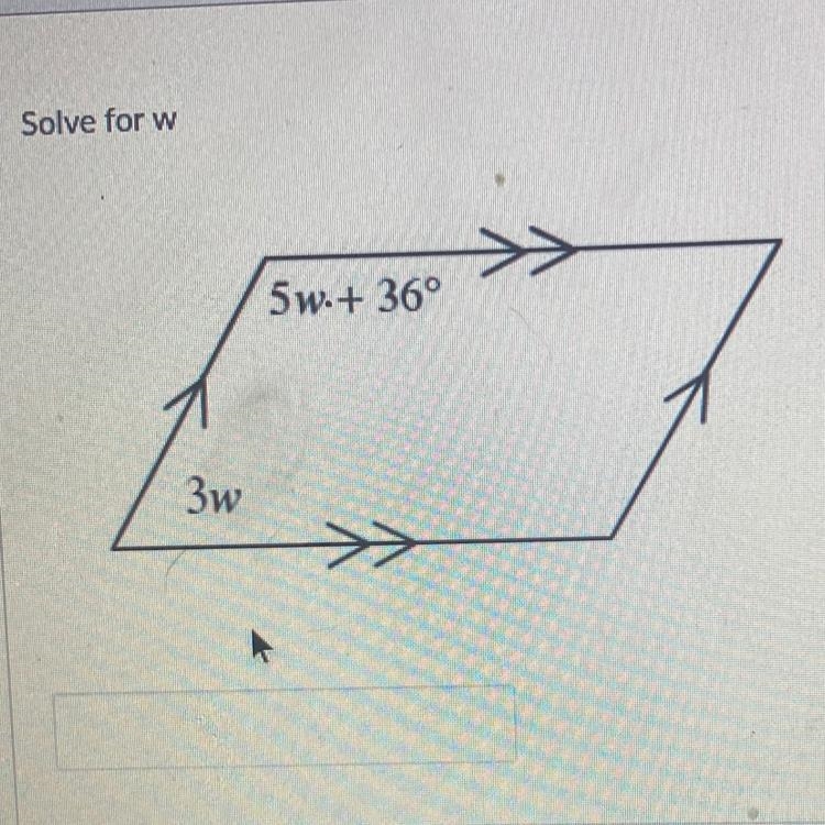 Solve for w 5w.+ 36° Зw-example-1